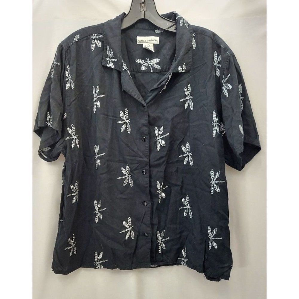 Womens L Button Front Short Sleeve Top-H5